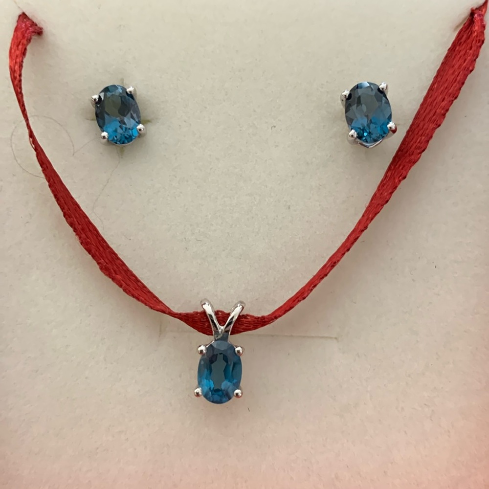Angara Sterling Silver Blue Topaz Dainty Pendant and Stud Earring Set.